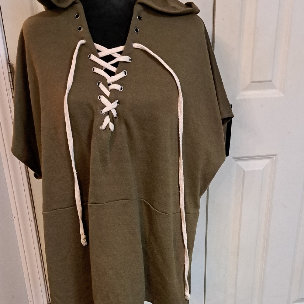 Free People Olive Lace-Up Hoodie